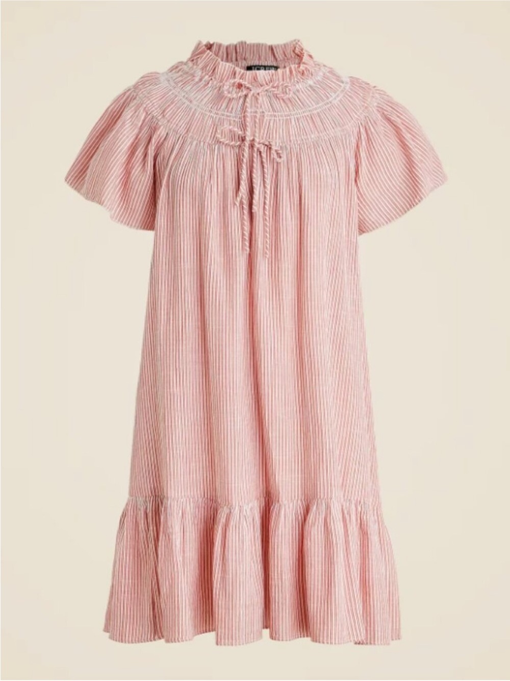 J. CREW Airy Gauze Babydoll Dress Red White Stripe Beachy Cottagecore Size M